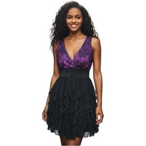 Y2K Purple Black Layered Ruffle Sleeveless Prom Cocktail Fairy Dress M Whimsical